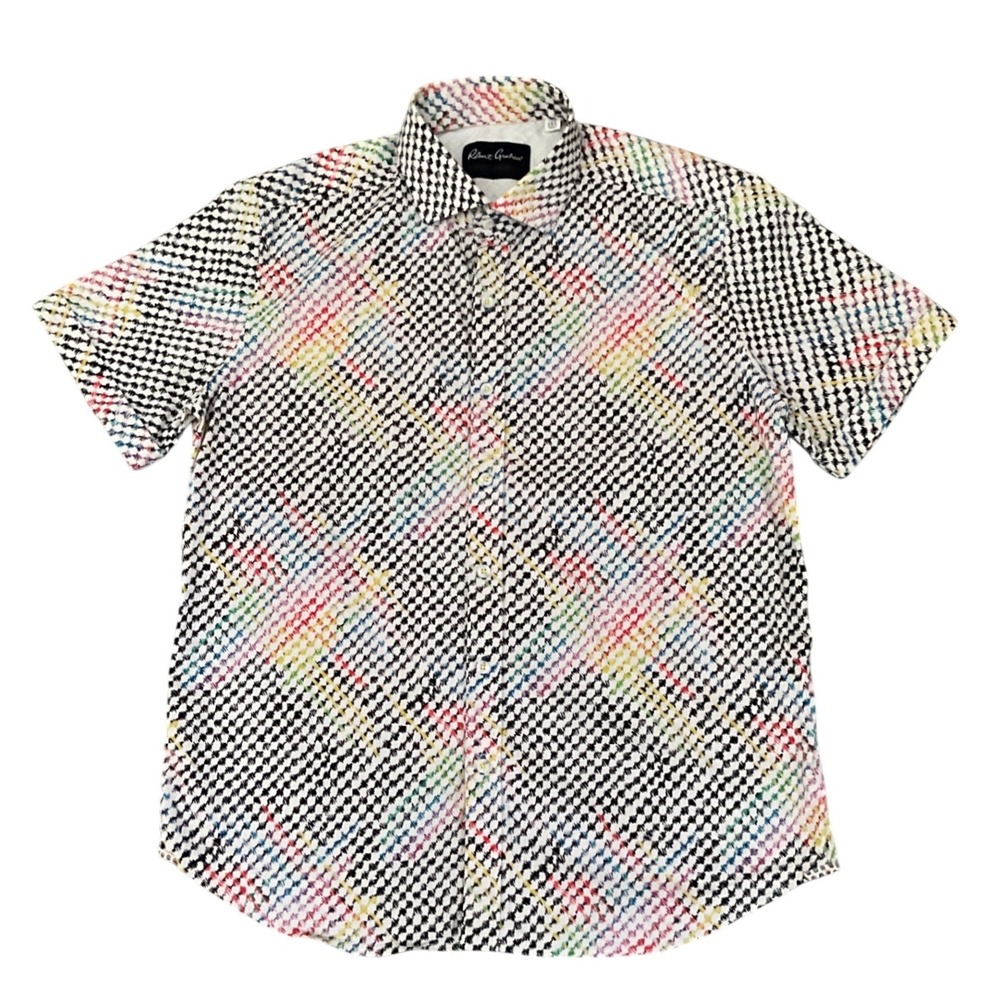 Robert Graham Mens Short Sleeve Tailored Fit Stretch Multicolor Shirt Size 2XL